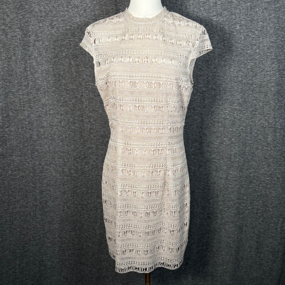 Dolce Vita Lace Sheath Dress Tan Beige Lined Short Sleeve Size Medium